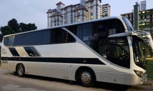 A 45 seater charter coach waiting to pick up a booked group in Singapore