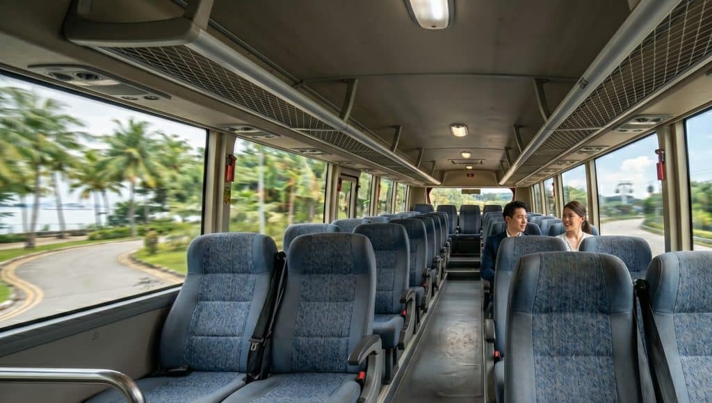 seniors boarding a comfortable air-conditioned coach
