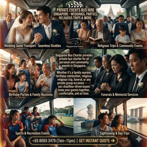 Guests boarding a chartered bus for a private event in Singapore