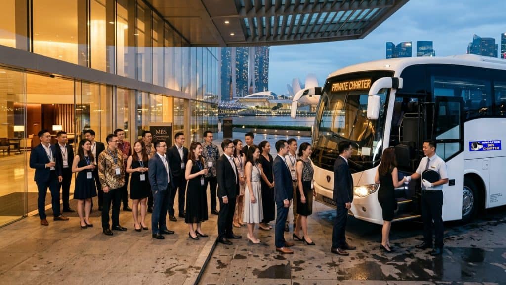hotel pick-up by chartered coach for a corporate group