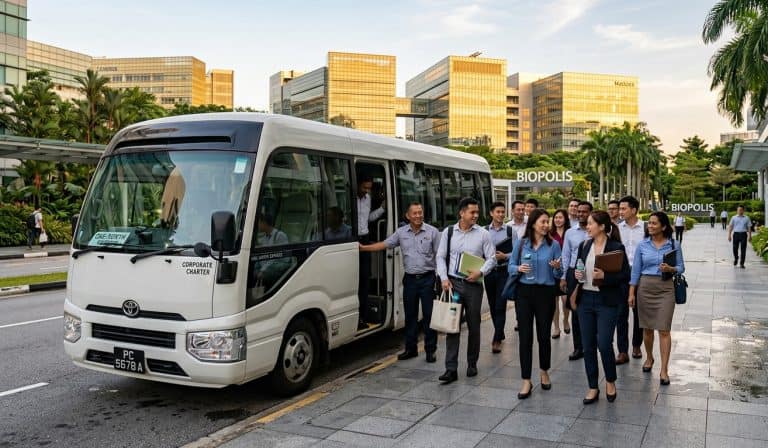 office staff boarding a monthly contract bus charter