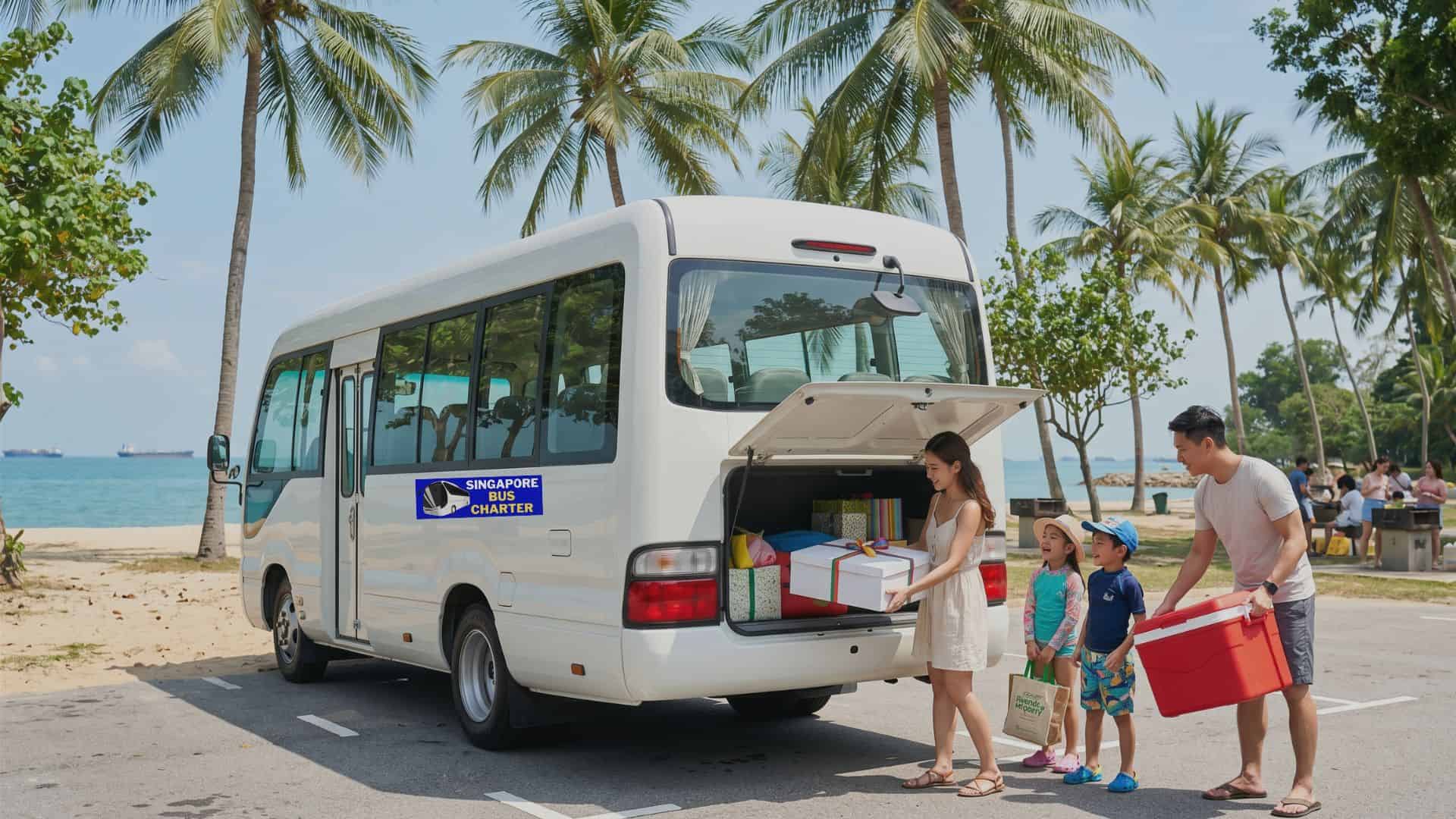 rear luggage space of a 23-seater coach in singapore, showing suitcase capacity behind the back row