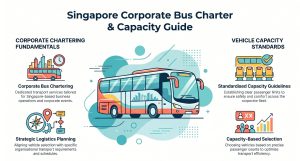 Rows of coach seats showing the passenger capacity of a Singapore charter bus