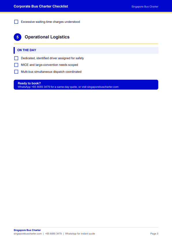 checklist page three showing lta licensing, insurance, driver licence and invoicing checks.