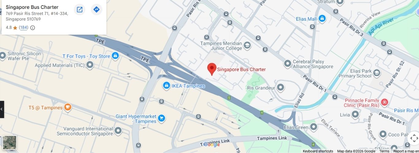 map showing the singapore bus charter location in singapore